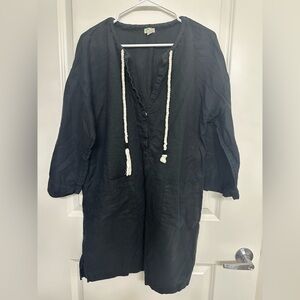 J.Crew Beachwear Linen Cotton Tunic Dress Black Cover-Up XS